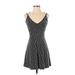 Air Space Casual Dress - Mini Plunge Sleeveless: Black Stripes Dresses - Women's Size Small