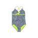Justice One Piece Swimsuit: Blue Print Sporting & Activewear - Kids Girl's Size 14
