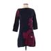 Field Flower Casual Dress - Mini Crew Neck 3/4 sleeves: Burgundy Floral Dresses - Women's Size X-Small