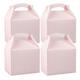 Bio Tek 10 x 7 x 8 Inch Gable Boxes For Party Favors, 100 Durable Gift Treat Boxes - Striped Design, With Built-In Handle, Pink And White Paper Barn Boxes, Disposable, For Parties - Restaurantware
