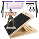 Professional Wooden Slant Board, Adjustable Incline Board and Calf Stretcher, Stretch Board,Multifunctional Yoga Pilates Bar Kit with Adjustment Buckle and Resistance Bands,Home Gym Resistance Bar Kit