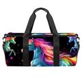 DragonBtu Duffle Bag - Spacious Weekender Bag for Travel with Laundry Bags and Shoe Compartment -Rainbow Unicorns Star