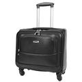 House Of Leather Rolling Pilot Case 4 Wheeled Business Executive Cabin Bag Flight Laptop Trolley Black Case Pluto