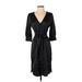 White House Black Market Cocktail Dress - Shirtdress V Neck 3/4 sleeves: Black Print Dresses - Women's Size 0