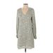 Louna Casual Dress - Popover: Gray Floral Motif Dresses - Women's Size Small