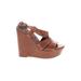 Jessica Simpson Wedges: Slip On Platform Bohemian Brown Solid Shoes - Women's Size 6 - Open Toe