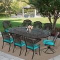 VIVIJASON 9-Piece Outdoor Patio Dining Set, All-Weather Cast Aluminum Patio Conversation Set w/ 6 Stationary, 2 Swivel Rocker Chairs, 1 Oval Table | Wayfair