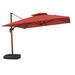 Arlmont & Co. Sanae 132" Square Wood Pattern Umbrella Cantilever Umbrella w/ wheeled Base in Red | 108 H x 132 W x 132 D in | Wayfair