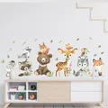 Autocollants muraux d'animaux de dessin animé mignon ours brun cerf lapin chambre à coucher