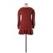 Love, Whit by Whitney Port Casual Dress - Sweater Dress High Neck 3/4 sleeves: Burgundy Print Dresses - Women's Size X-Large
