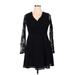 Xhilaration Casual Dress - Mini V-Neck Long sleeves: Black Print Dresses - Women's Size X-Large