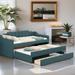Upholstered Twin Size Daybed with Trundle and 3-Drawers, Green