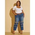 Plus Size Cropped Distressed Mid Rise Jeans