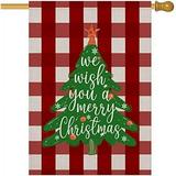 Red Christmas House Flags Christmas Trees Garden Flags 28x40 Inch Double Side Buffalo Check Plaid Background Yard Flags Winter Outside House Flag Cotton Linen Xmas Outdoor Flags (Trees)