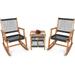 3 Pieces Acacia Wood Rocking Bistro Set All-Weather Rope Woven Patio Furniture Set with Coffee Table Outdoor Conversation Set for Front Porch Deck Balcony (Black & Natural)