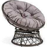 HOOMHIBIU Comfy Rattan Wicker Papasan Circle Chair Living Room Chair Swivel Saucer Ideal for Patio Bedroom Living Room Indoor and Outdoor Grey Frame with Black Cushion