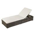 Outdoor Wicker Single Chaise Lounge with Cushion Grey