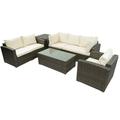 Patio Furniture Sets 7-Piece Patio Wicker Sofa Cushions Chairs a Loveseat a Table and a Storage Box