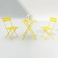 3PCs Table Chair Set Metal Foldable Bistro Set with 2 Portable Chairs Round Table Outdoor Folding Patio Bistro for Pool BBQ Camping Balcony Picnic Yellow