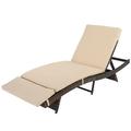 Patio Garden Single Wicker Chaise Lounge with Cushion - 1Lounge -Chair Brown