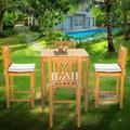 5 Piece Teak Wood Chippendale Patio Bistro Bar Set with 35 Table and 4 Barstools