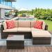 5Pc Patio Furniture Set Outdoor Garden Patio Furniture PE Rattan Wicker Sectional Cushioned Sofa Sets with 2 Pillows and Coffee