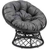 HOOMHIBIU Comfy Rattan Wicker Papasan Circle Chair Living Room Chair Swivel Saucer Ideal for Patio Bedroom Living Room Indoor and Outdoor Grey Frame with Black Cushion