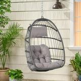 Foldable Wicker Rattan Hanging Egg Chair Swing Chair with UV Resistant Cushions and Pillow Lounging Chair for Indoor Outdoor Bedroom Patio Garden (Light Grey)