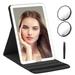 Lighted Travel Makeup Mirror with Round 10X & 20X Magnifying Mirror PU Leather Vanity Mirror with Lights with 2000mAh Battery LED Tabletop Cosmetic Mirror of 8 * 5.5inch