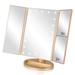 Infitrans 3 Folds Lighted Vanity Makeup Mirror 1X/2X/3X Magnification 21 LED Light Bright Table Mirror with Touch Screen 180 Adjustable Rotation Portable Travel Cosmetic Mirror