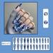 BEBUTTON 24pcs Nail Tips Press on Nails Long Square Fake Nails Dyed Print for Women Girls Kiss Impress Nails with Artificial Rhinestone and Nail Glue Blue