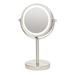 OVENTE Lighted Vanity Mirror 6 Inch Table Top 1X 7X Magnification LED 360 Adjustable Double Sided Spinning Personal Makeup Stand Desk Bathroom Battery Powered Round Large Nickel Brushed MLT60BR1X7X