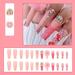 BEBUTTON 24pcs Nail Tips Press on Nails Long Square Nail Tips Floral Print for Women Girls Impress Nails with Artificial Rhinestone and Nail Glue Pink