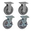 ICON Caster Wheels 5 Rubber Caster Set of 2 Swivel Top Lock Plate & 2 Rigid Plate | Top Plate 2.38â€�x3.63 | Load Capacity 350 LBS per 1400 Capacity per Set (Grey)