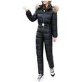 SZXZYGS Ski Suits Women Solid Casual Thick Hot Snowboard Skisuit Outdoor Sports Zipper -Padded Jumpsuit Hooded Ski Suit