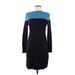 Ann Taylor Casual Dress - Sweater Dress High Neck Long sleeves: Blue Color Block Dresses - New - Women's Size Medium Petite