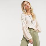 Free People Tops | Free People Jade Floral Boho Long Sleeve T-Shirt Blouse Top | Color: Cream/Tan | Size: L