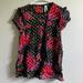 Anthropologie Tops | Anthropologie Floral Metallic Dot Top, Sz 0 | Color: Black/Red | Size: 0