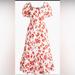 J. Crew Dresses | J.Crew Hibiscus Floral, Puff Sleeve, Tiered,Midi Dress. | Color: Red/White | Size: 6