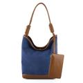 LIKEBAG Women Soft Denim and Vegan Leather Barrel Bags Large Hobo Work Tote Bags Satchel Handbags Shoulder Purse, Blue-a