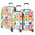 A1 FASHION GOODS 4 Wheel Luggage Hard PC Expandable Lightweight Suitcases Travel Bags Pet Animals Print (Full Set x 3 Cabin+Medium+Large)