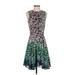 French Connection Casual Dress - A-Line Crew Neck Sleeveless: Green Floral Dresses - Women's Size 2