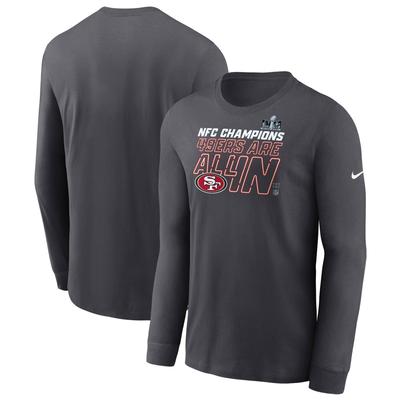 Anthrazitfarbenes Nike San Francisco 49ers 2023 NFC Champions Locker Room Trophy Collection Langarm-T-Shirt für Herren Image