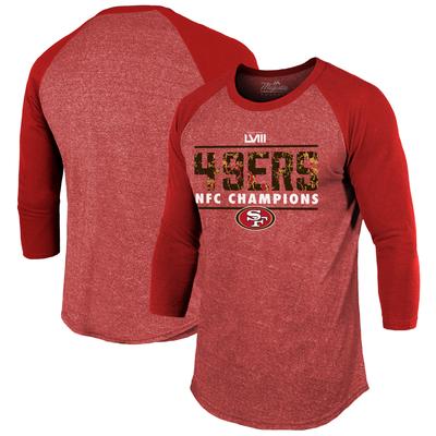 Majestic Threads San Francisco 49ers 2023 NFC Champions Tri-Blend Raglan-T-Shirt mit 3/4-Ärmeln in Rot für Herren Image