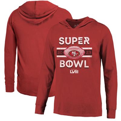 Majestic Threads San Francisco 49ers Super Bowl LVIII Tri-Blend Soft Hand Langarm-Kapuzen-T-Shirt für Herren in Scarlet Image
