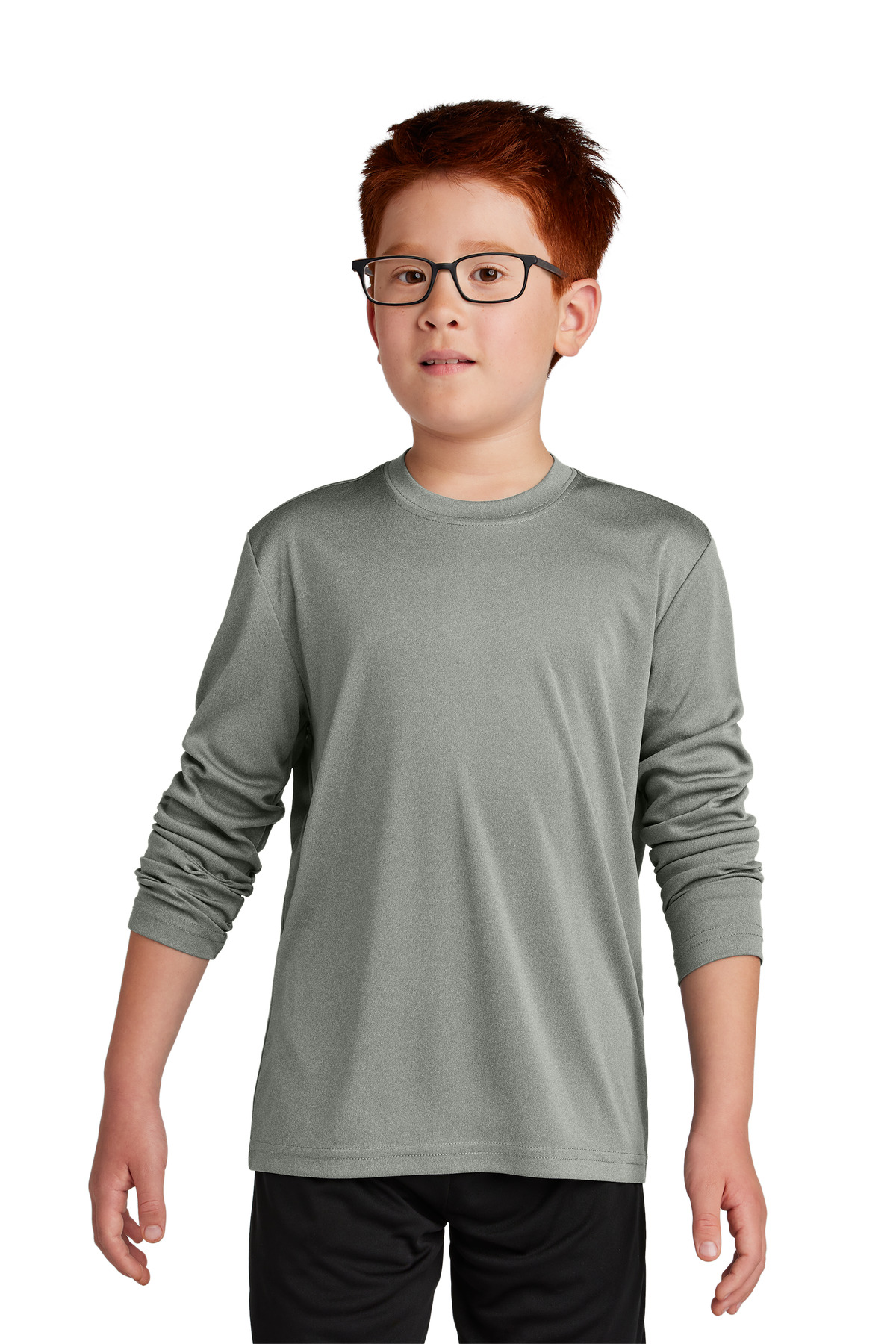 Sport-Tek YST350LS Youth Long Sleeve PosiCharge Competitor Top in Grey Concrete Heather size XL | Polyester