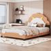 Full Size Upholstered Leather Platform Bed with Lion-Shaped Headboard, Brown