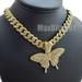 Gold PT Butterfly Pendant & 16 18 20 24 Iced Cuban Box Lock Chain Necklace