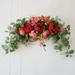 YEAHOO Artificial Floral Swag 30 Inch Handmade Flower Swag with Green Leaves Rose Peony Swag Arch Simulation Flowers(Red)