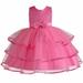 AherBiu Girls Party Dress Sleeveless Bow Waist Mesh Tiered Ruffle Princess Bubble Midi Dresses Solid Color